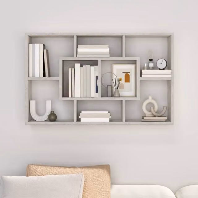Berkfield Home Wall Mounted Shelf in Grey MDF, W: 85 cm, D: 16 cm, H: 52.5 cm