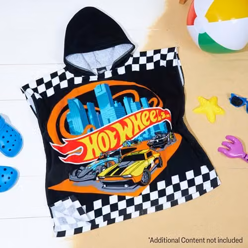 Get Trend Hot Wheels Hooded Bath Towel Poncho for Kids, Black – 2