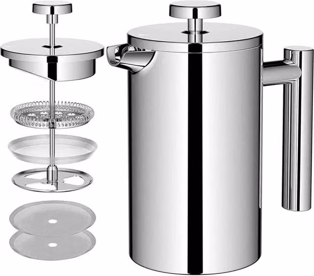 Nordara Stainless Steel French Press Coffee Maker, Silver, 600 ml – 1