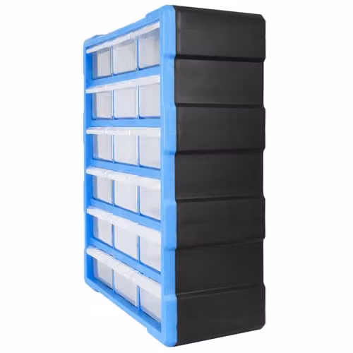 TekBox DIY Storage Organiser Unit with 18 Large Blue Plastic Drawers – 3