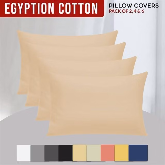 Grace 4 Pack 100% Egyptian Cotton Standard Pillowcases with Envelope Closure in Beige