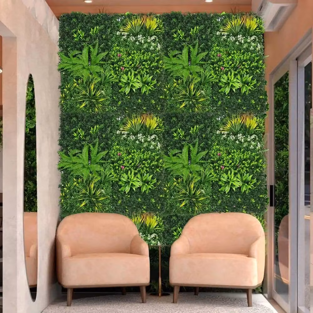 KORVIXA Green Artificial Living Wall Hedge Plant Panel, W: 100 cm, H: 100 cm – 3