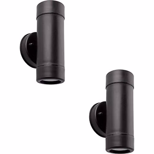 Loops 2 Pack Up & Down Twin Outdoor Wall Downlight, Black, Dimmable GU10 LED, IP44 Rated – 1