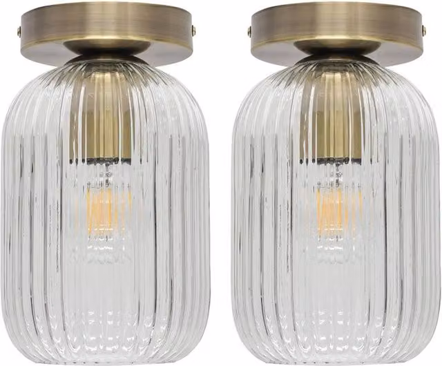 First Choice Lighting Batley Set of 2 Ceiling Light Fittings with Transparent Glass and Gold/Brass Finish