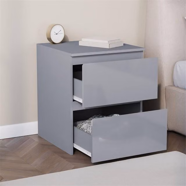 FORGEVIO Modern 2 Drawer Wooden Bedside Chest of Drawers in Grey