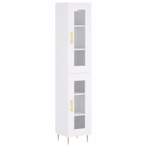 vidaXL Modern White Highboard with Glass Doors and Internal Shelves for Living Room, Bedroom or Home Office, W/D/H: 90.0 x 34.5 x 34.0 cm