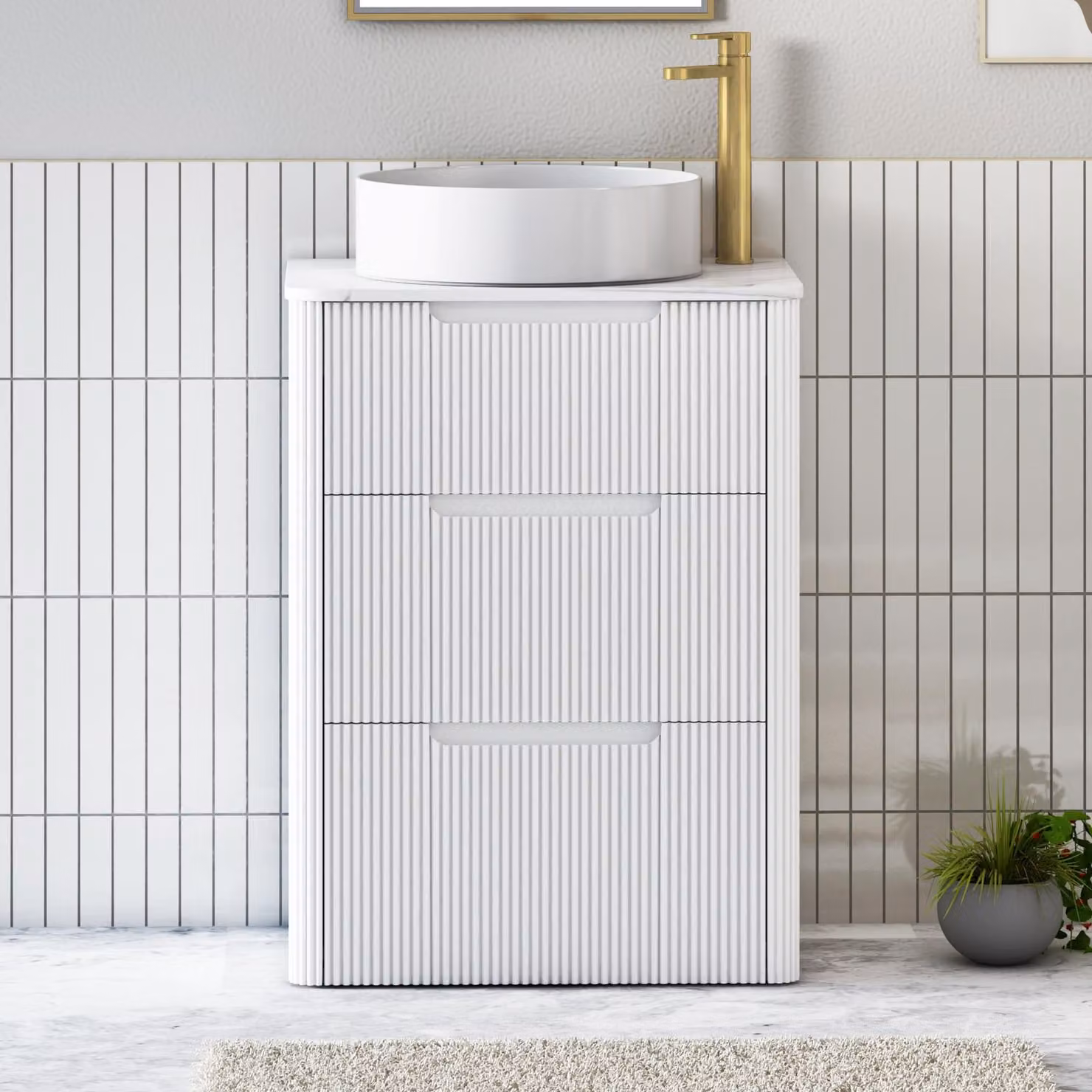 Royal Bathrooms Avenza 600mm Freestanding 3 Drawer Bathroom Vanity Unit in White Matt MDF with Stone Worktop