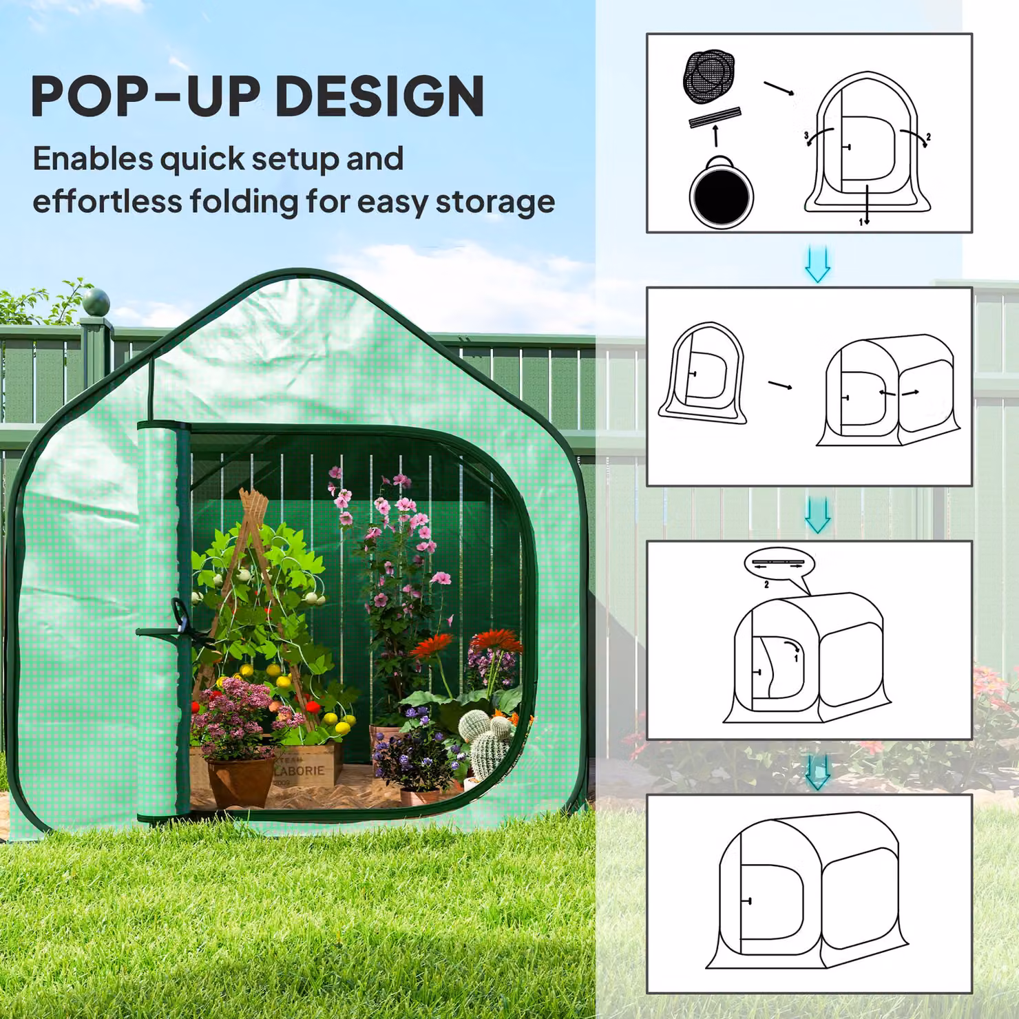 Outsunny Mini Pop Up Greenhouse in Green, W/D/H: 150 x 148 x 148 cm – 3
