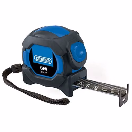 Draper Auto Lock Tape Measure, 5m Length, 25mm Width, Blue and Black