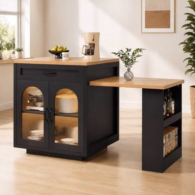 STILVORA Extendable Kitchen Island with LED Lighting in Black – 1
