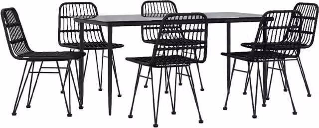 Berkfield Home Beautiful 7 Piece Black Poly Rattan Garden Dining Set – 1