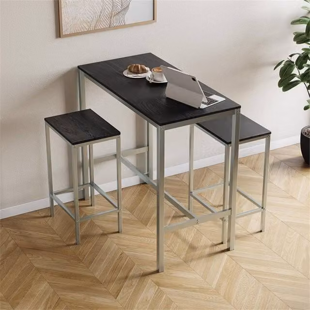 SPETLEK Modern Black Table and 3-Piece Barstool Set – 1