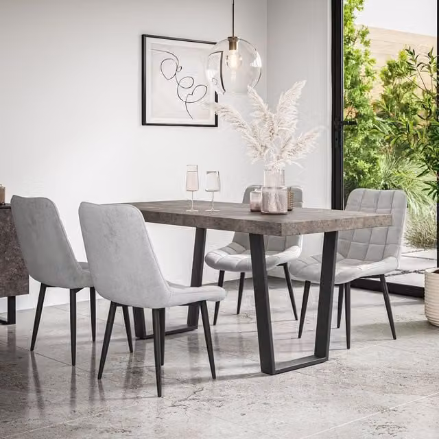 More4Homes Aria Dining Table and Nova Grey Velvet Dining Chair Set of 4 with Concrete Effect Top and Black Legs – 1