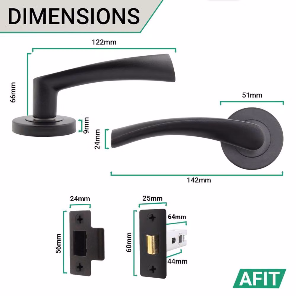 AFIT Matt Black Internal Door Handles with Latch and Rose, 5 Pairs, W/D/H: 15.0 x 15.0 x 15.0 cm – 4