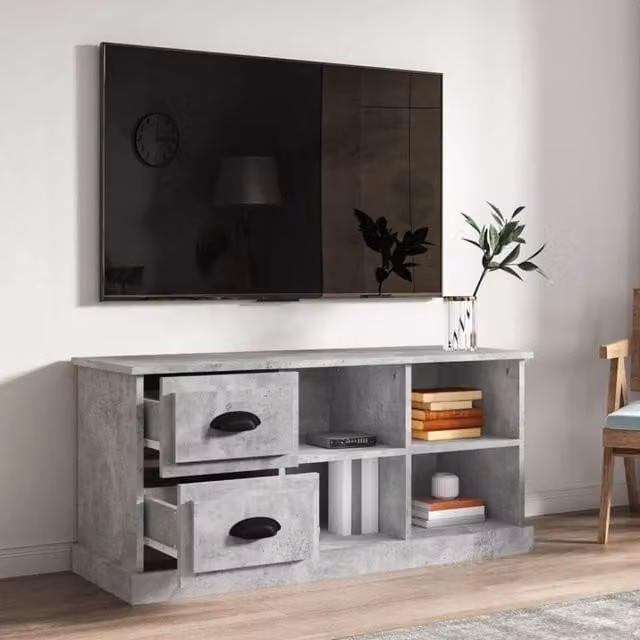 Berkfield Home TV Cabinet in Concrete Grey, W/D/H: 102 x 35.5 x 47.5 cm