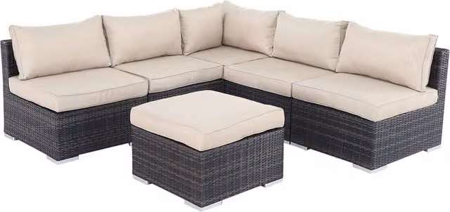 Furniture One 6 Piece Rattan Garden Corner Sofa Set in Mix Brown and Beige