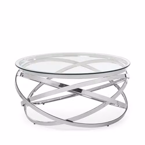 Julian Bowen Vienna Round Glass Top Coffee Table with Silver Spiral Frame, W: 88 cm, D: 42 cm, H: 42 cm