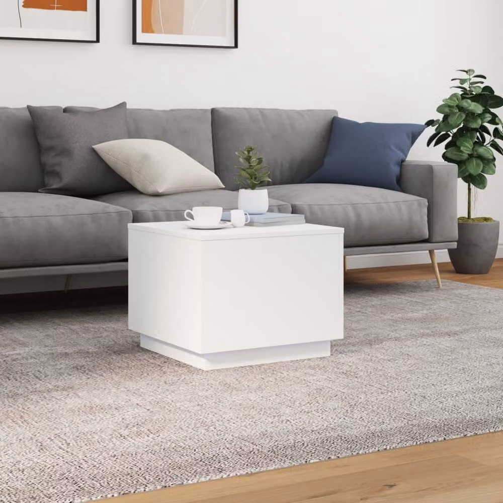 Berkfield Home Modern White Glossy Square Coffee Table with LED Lights W/D/H: 50 x 50 x 40 cm – 3