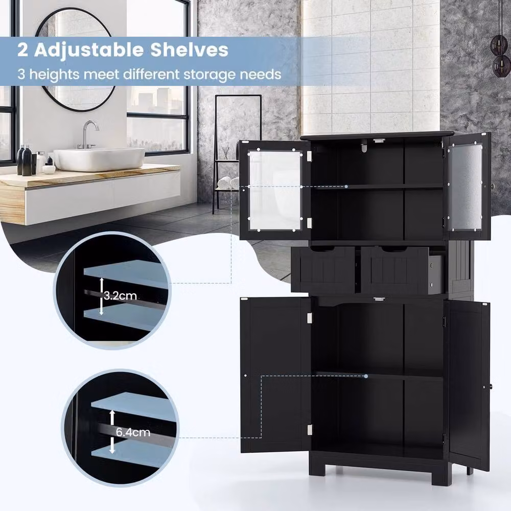 FORGEVIO Modern Black Freestanding Tall Bathroom Storage Cabinet with Glass Doors and Internal Drawers, W/D/H: 60 x 30 x 128 cm – 5