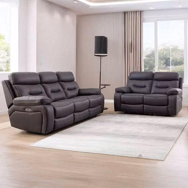 Furnishings For Less UK Renzo Grey Electric Recliner Sofa Suite with 3 Seater and 2 Seater and USB Charging – 1