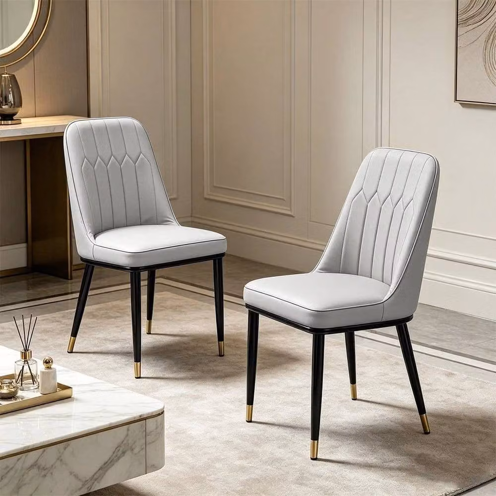 FORGEVIO Set of 2 Modern Grey Faux Leather Padded Dining Chairs – 3