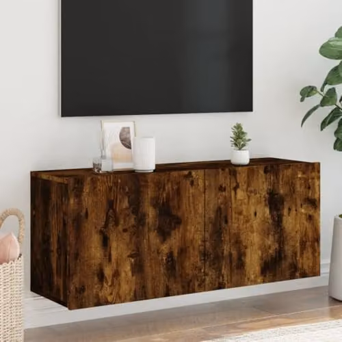 vidaXL Modern Wall-mounted TV Cabinet in Brown with Hinged Doors, W/D/H: 100 x 30 x 41 cm – 2