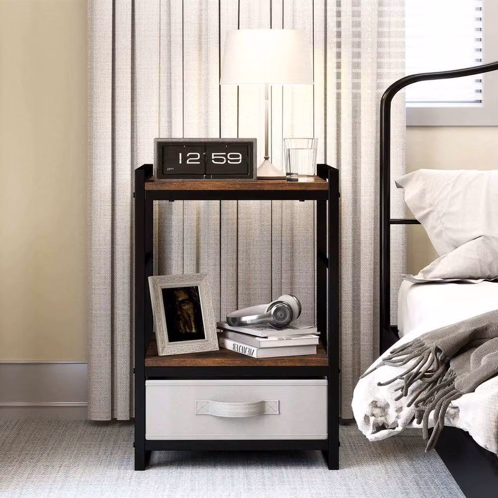 Kelvenix Industrial Brown Wood and Metal Bedside Table and End Table – 3