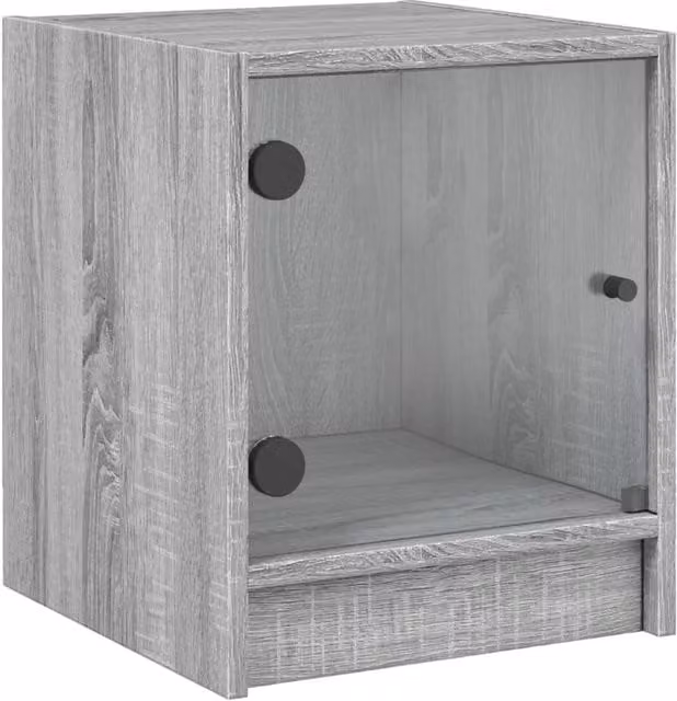 Berkfield Home Bedside Cabinet with Glass Door in Grey Sonoma, W: 35 cm, D: 37 cm, H: 42 cm