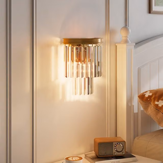 Living Star Modern Crystal and Glass Wall Lamp with Gold/Brass Metal Base