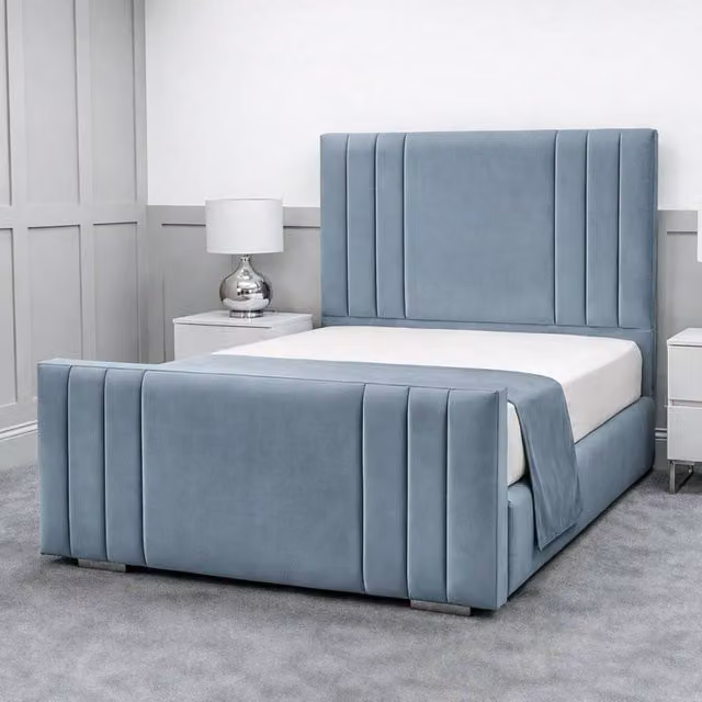 Living Comfort Bedz Canberra King Size Upholstered Velvet Gas Lift Storage Bed in Light Blue