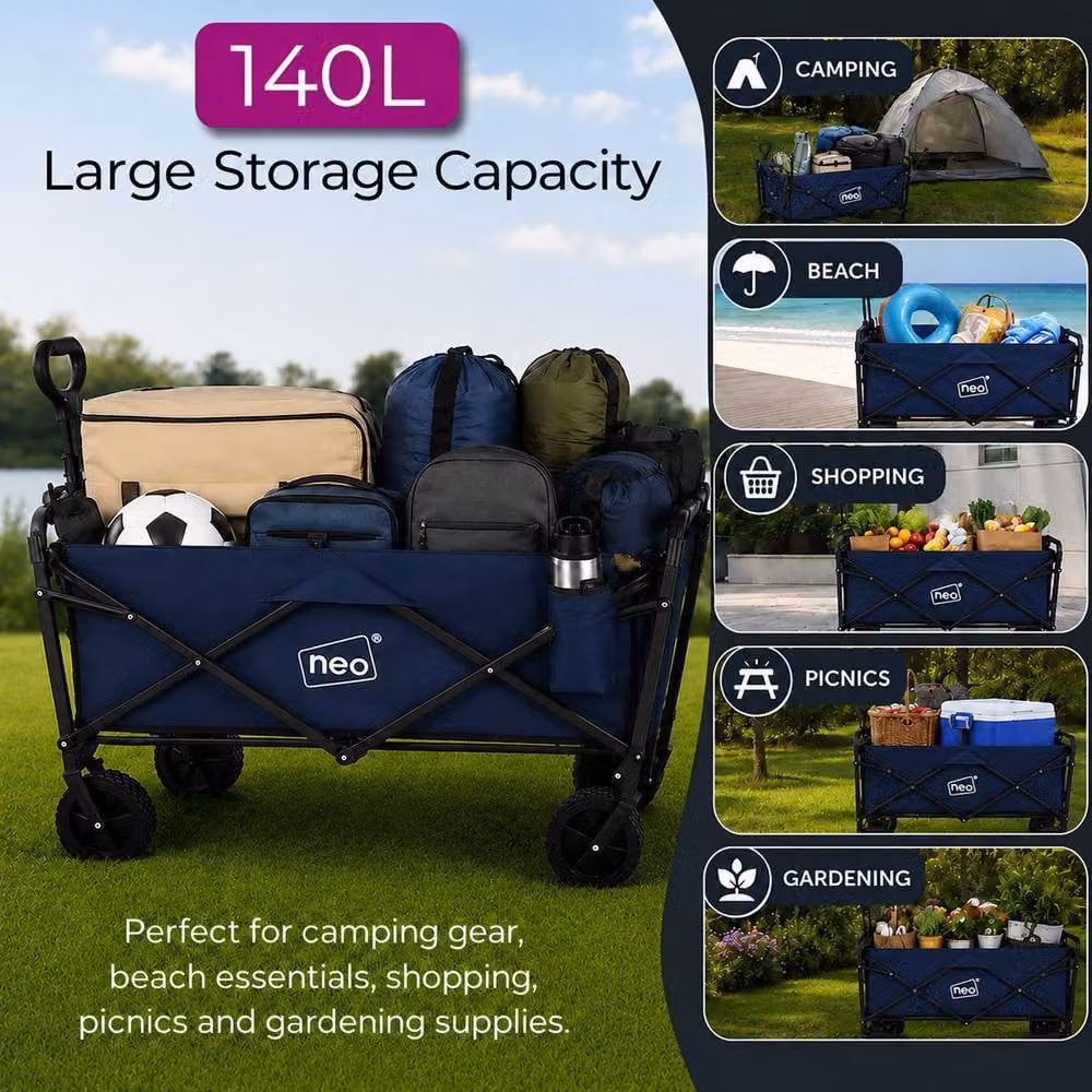 Neo Folding Garden Wagon Cart in Navy Blue with 138L Capacity and 120kg Load Limit – 3