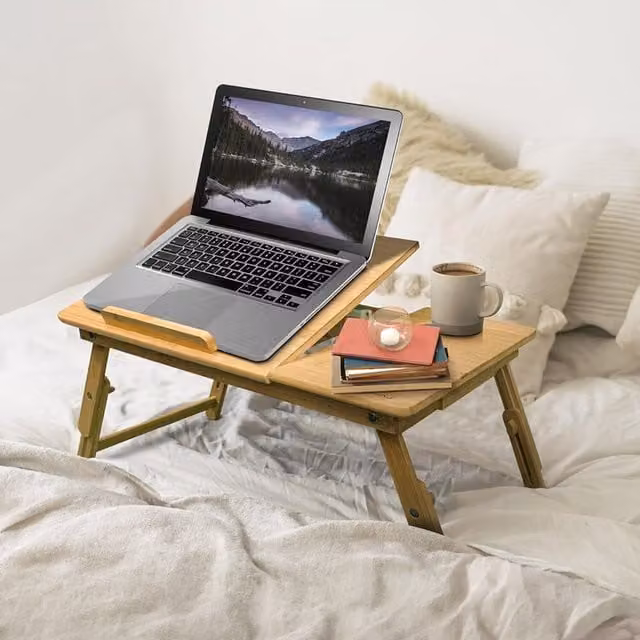 MantraRaj Adjustable Bamboo Laptop Desk with Drawer in Brown – 1