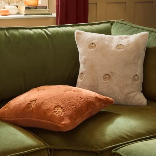 Furn Autumn Pumpkins Embroidered Faux Fur Cushion in Beige, W/D/H: 45 x 45 x 45 cm – 2