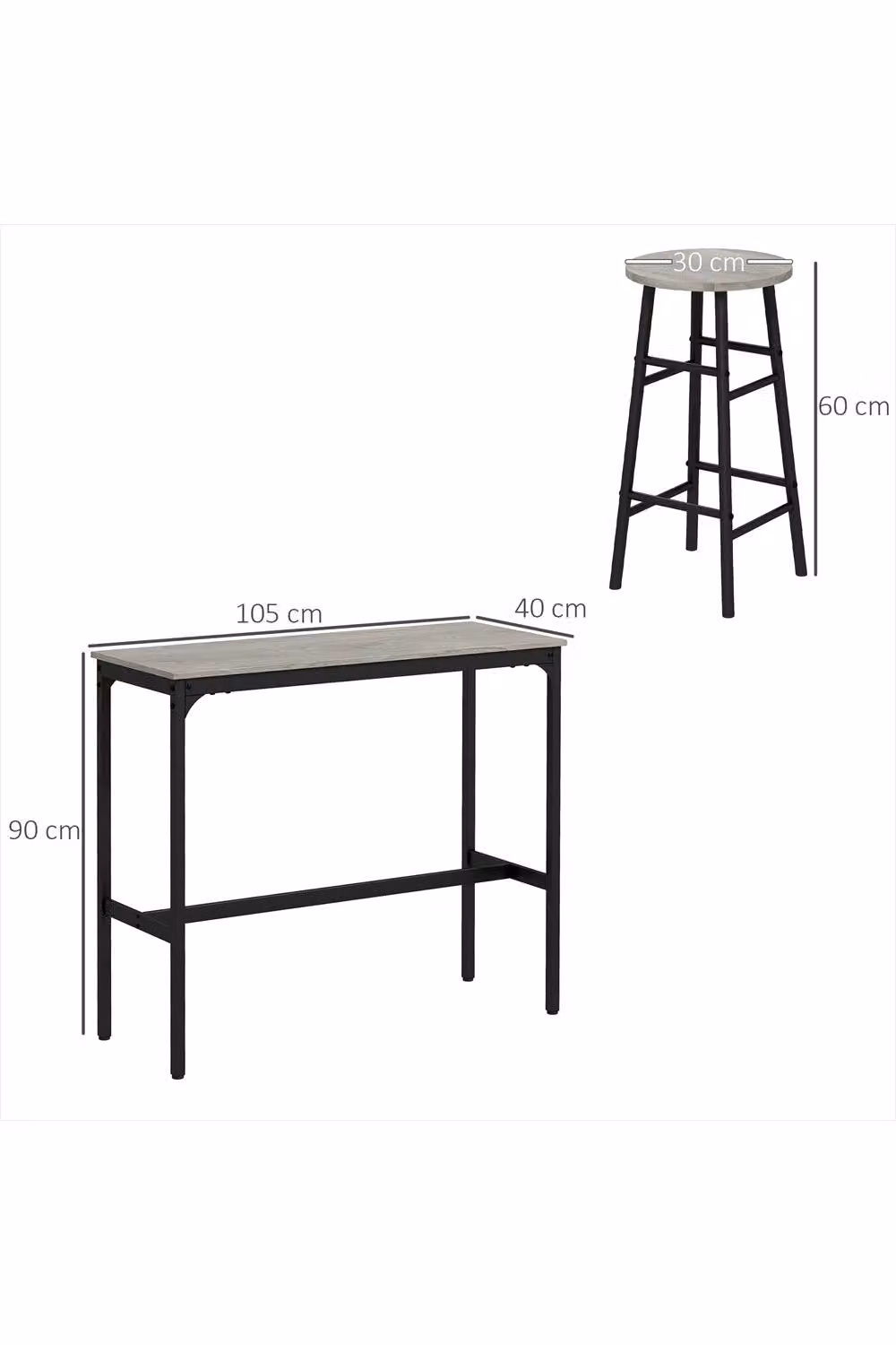 ERGOVEXA 3 Piece Industrial Bar Table and 2 Stools Set in Grey and Black – 2