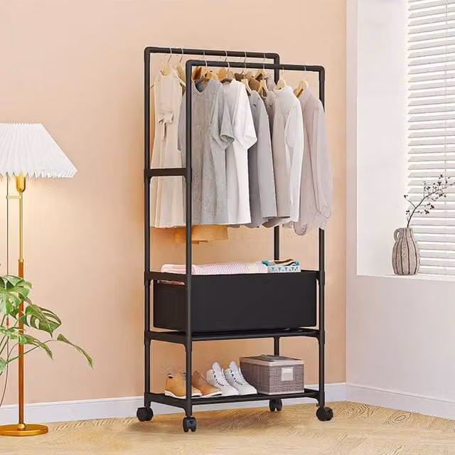 SPETLEK Double Mobile Clothes Rail in Matt Black, W/D/H: 57.5 x 30 x 148 cm