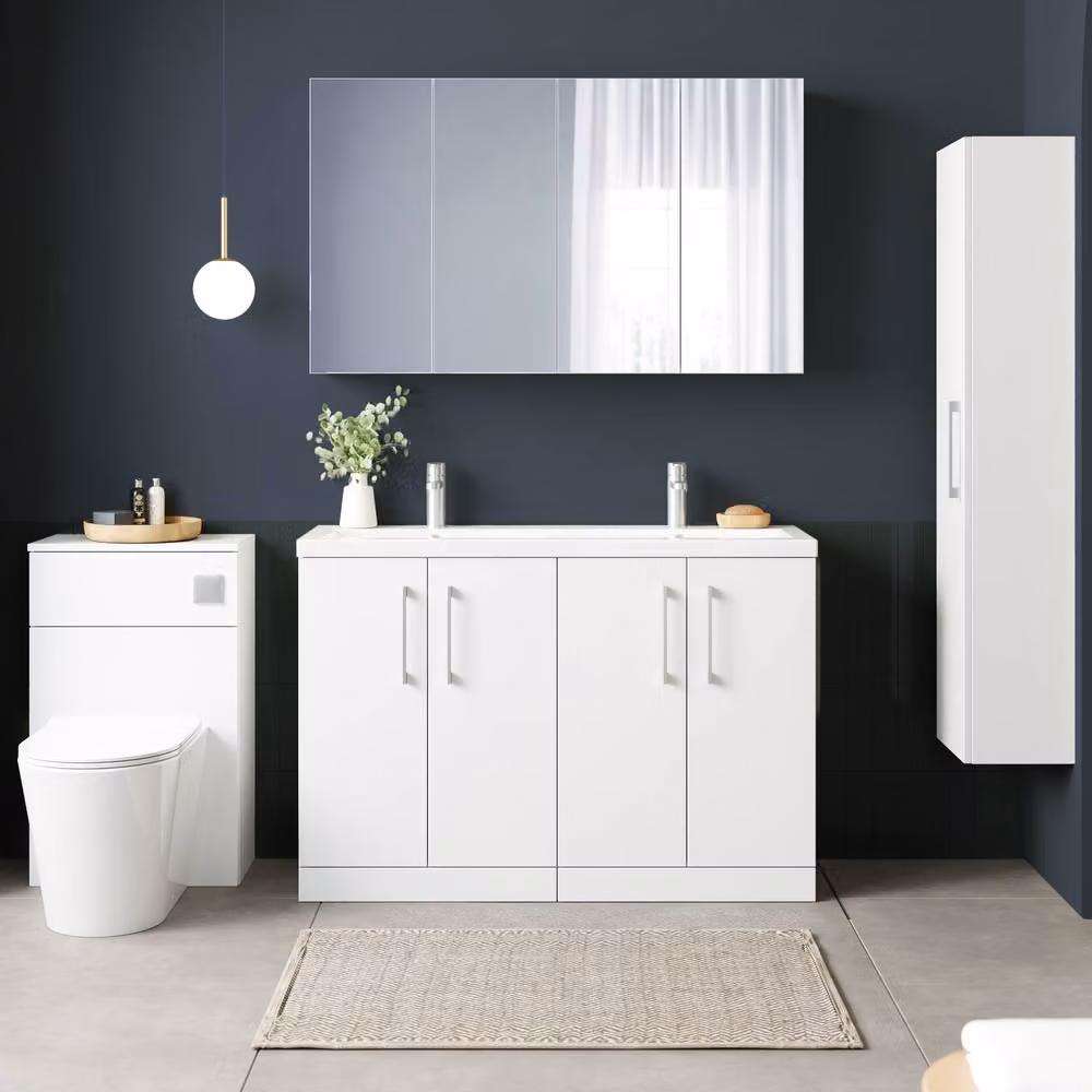 Balterley Level 1200mm Gloss White 4 Door Double Basin Floor Standing Bathroom Unit – 2