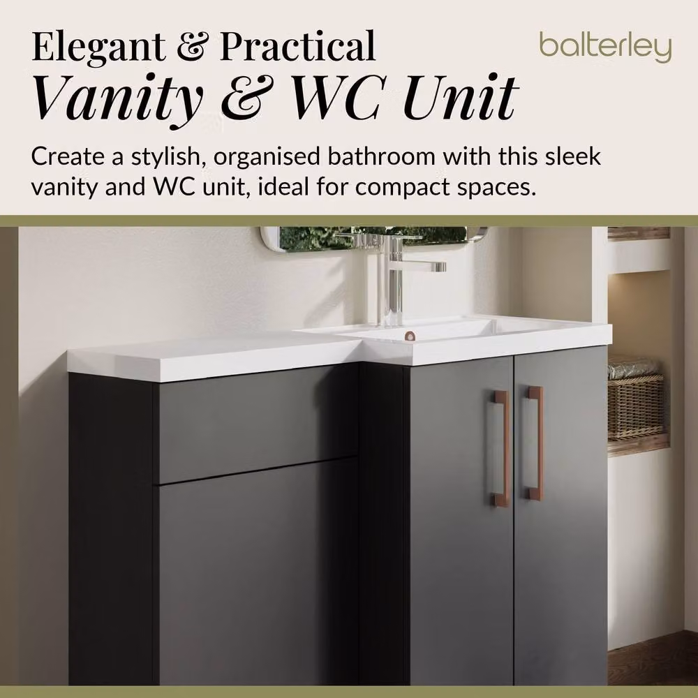 Balterley Gloss Grey Right-Hand Vanity and WC Unit Combination, W: 110 cm, H: 84 cm – 3