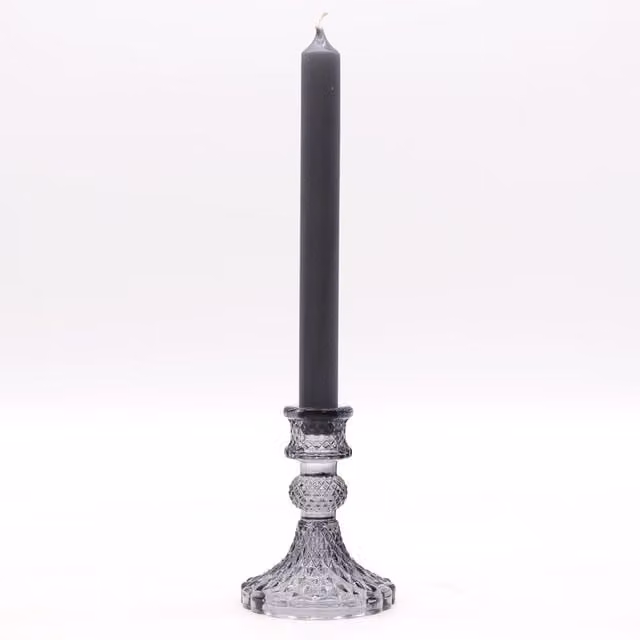 KDMK Grey Glass Taper and Tealight Candle Holder for Tabletop Decor