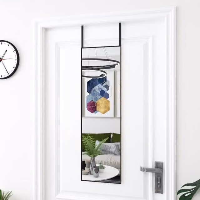 Berkfield Home Black Rectangular Hanging Door Mirror with Glass and Metal Frame, W: 30 cm, H: 100 cm
