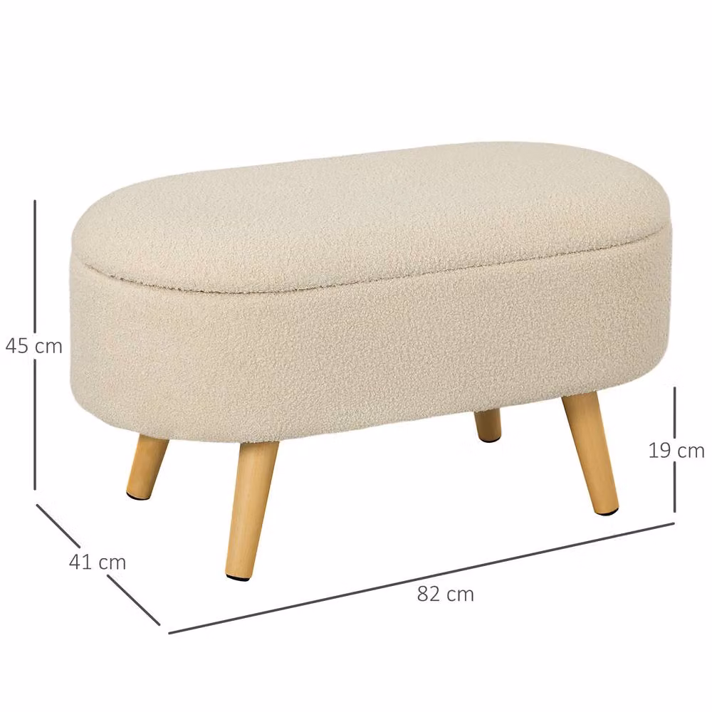 STILVORA Cream Bouclé Storage Ottoman with Wood Frame – 2