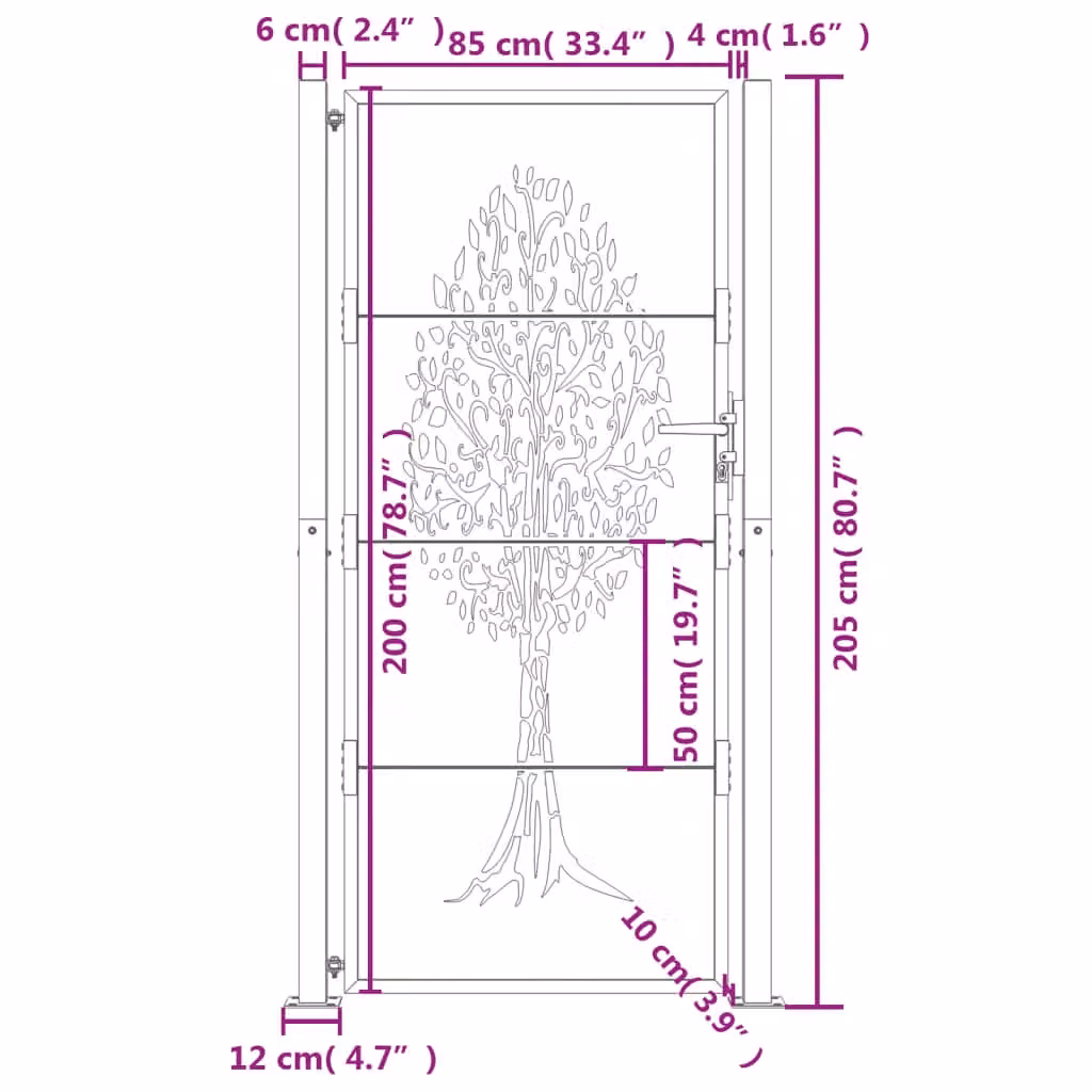 Berkfield Anthracite Steel Garden Gate with Tree Design, W: 105 cm, H: 205 cm – 5