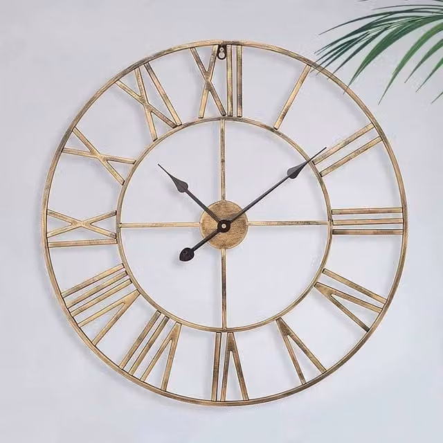 Kelvenix Large Roman Skeleton Metal Wall Clock in Bronze, Diameter: 60 cm