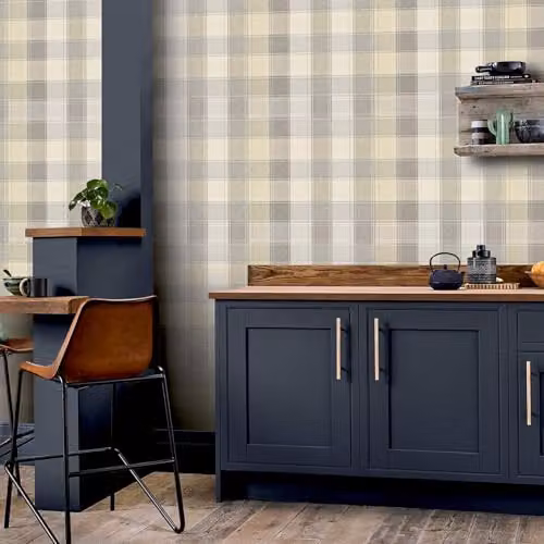 Arthouse Paste The Paper Country Check Wallpaper in Grey and Beige – 2