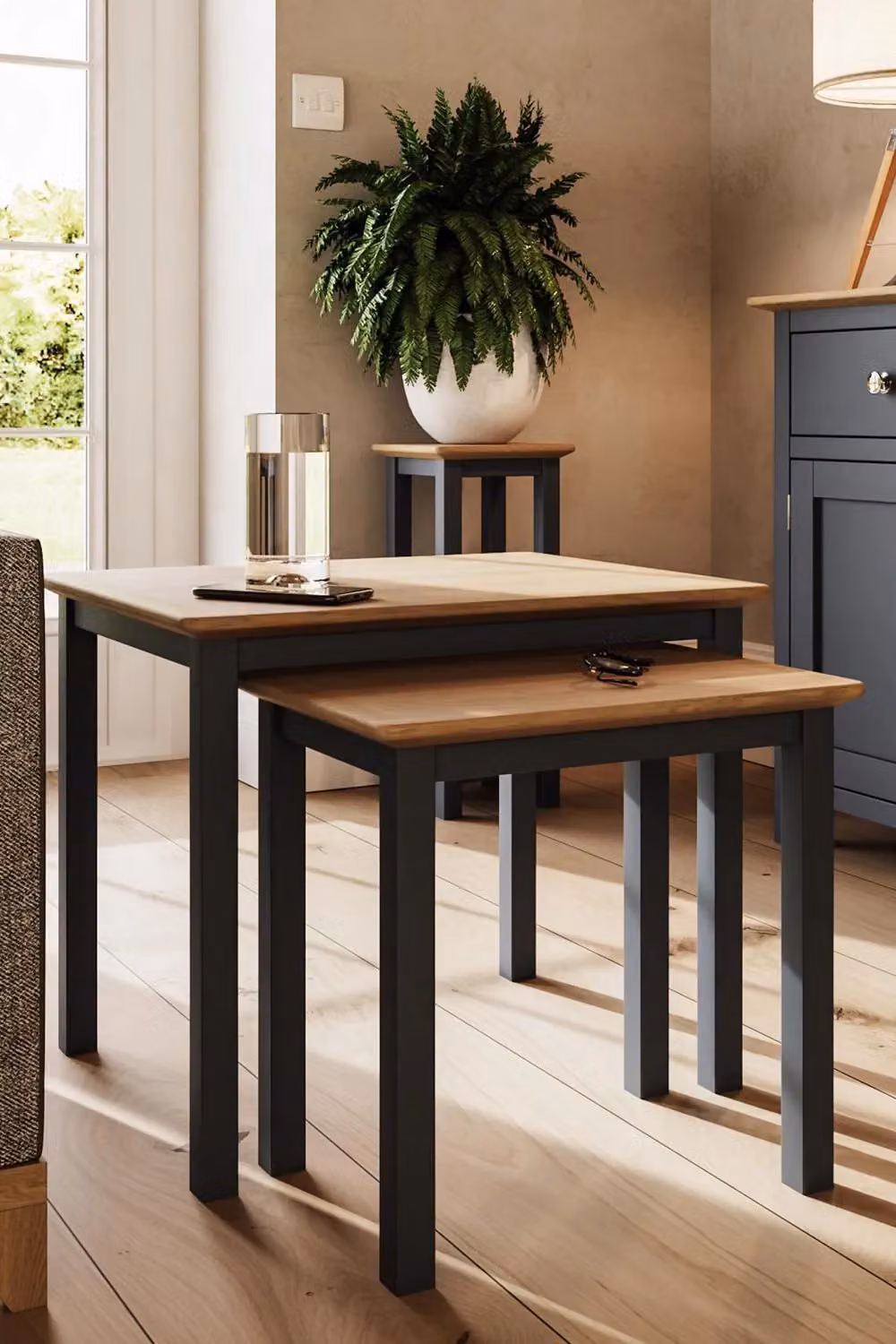 FWStyle Oak Nest of 2 Tables in Graphite Blue – 2