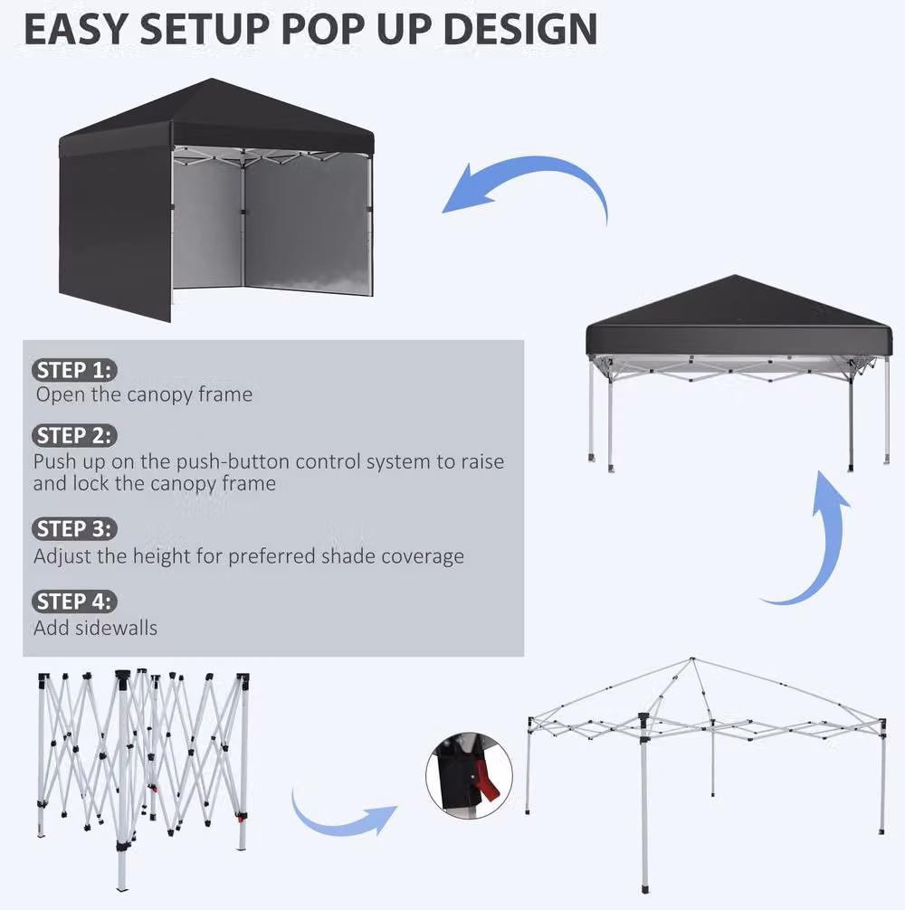 STILVORA Pop-Up Gazebo with 2 Sidewalls, Black, W/D/H: 300 x 300 x 285 cm – 7