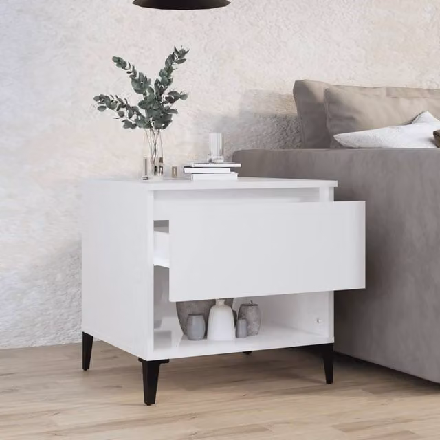 Berkfield Home High Gloss White Side Table, W: 50 cm, D: 46 cm, H: 50 cm – 1