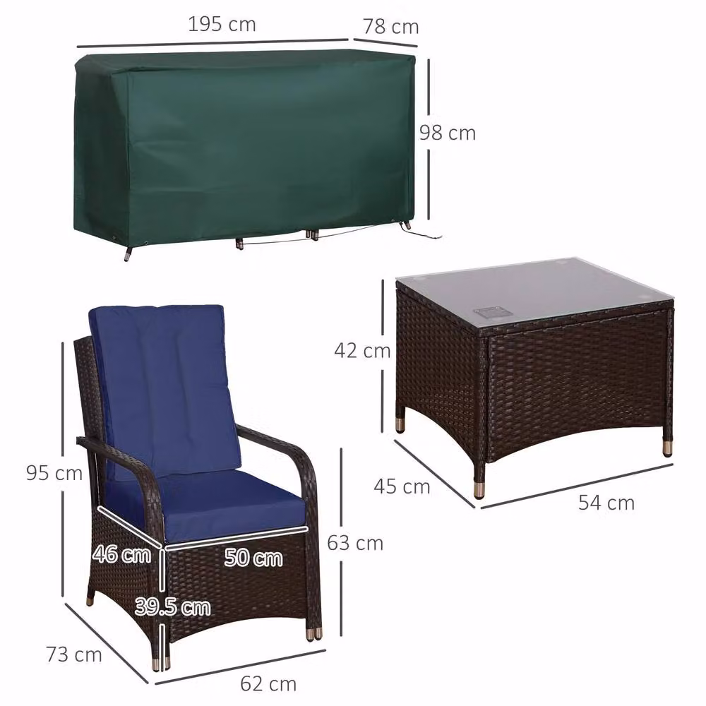 STILVORA 3-Piece Modern Bistro Set with Blue Furniture Cover and PE Rattan and Steel Construction – 3