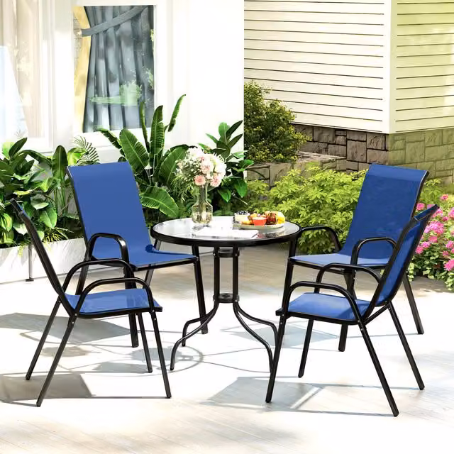 Outsunny Modern Blue Metal Garden Furniture Set with Stackable Chairs