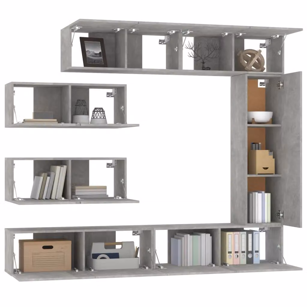 Berkfield Home 7 Piece Classic Wall Mounted TV Cabinet Set in Concrete Grey MDF with Integrated Lighting – 2