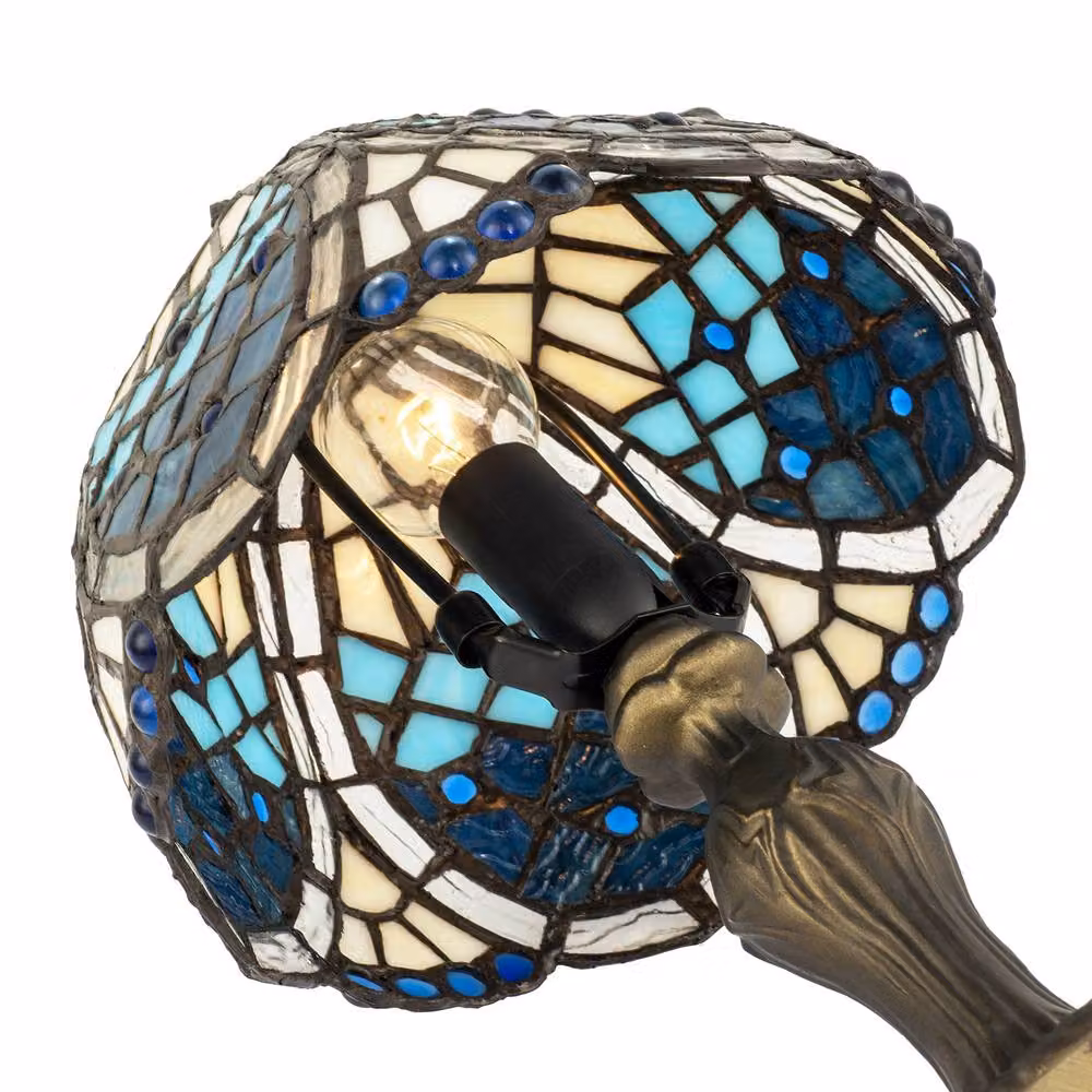 Happy Homewares Handmade Beaded Blue Stained Glass Tiffany Table Lamp – 2